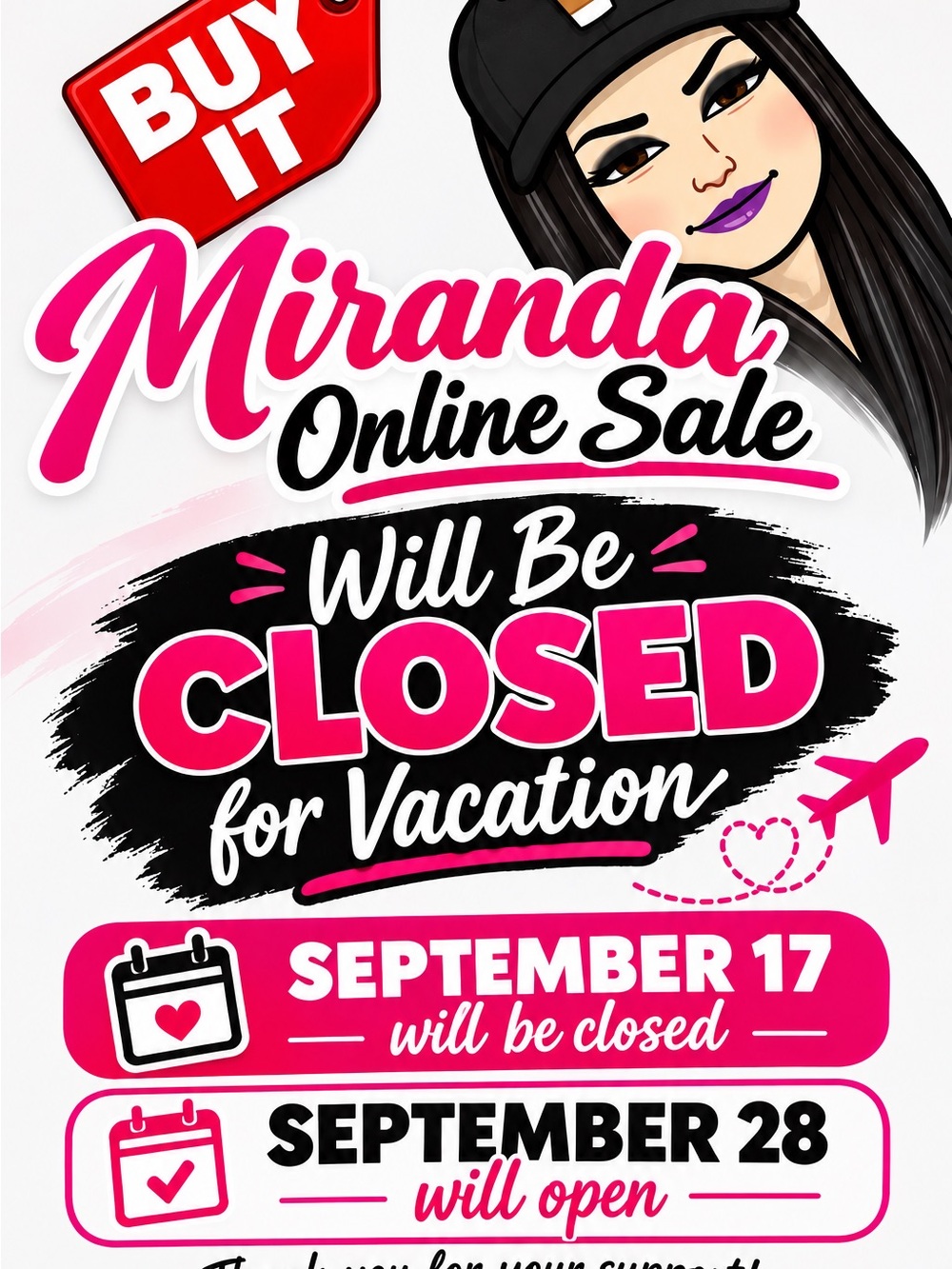 Online Sale - Pink "Closed for Vacation" Announcement